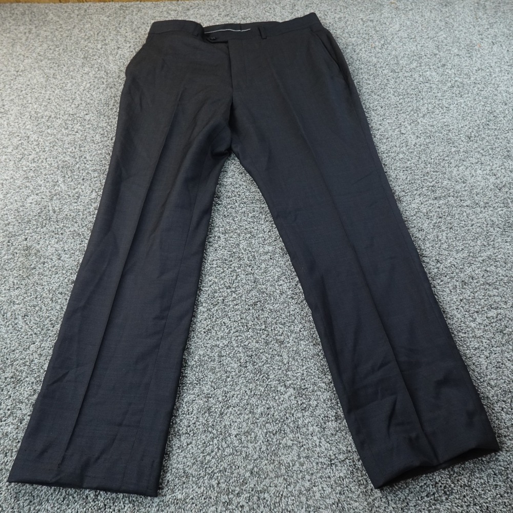 Coogi Pants Mens 38X31 Black Gray Wool Chino Trouser Dress Slacks Flat‎ Front